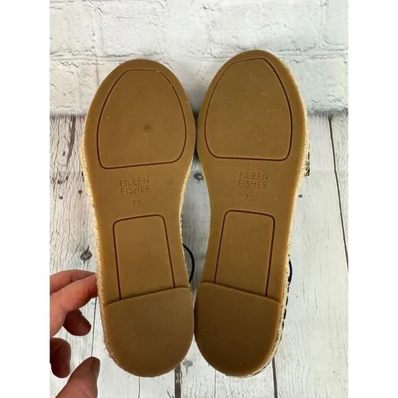 EILEEN FISHER Lala espadrille flat black sandals size 7.5 NWOB