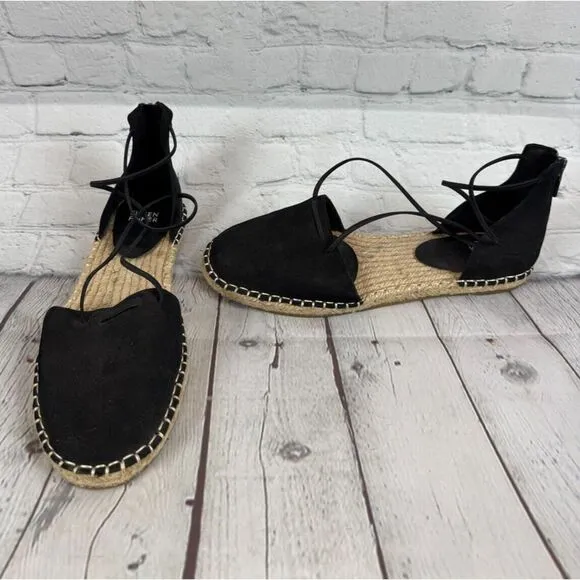 EILEEN FISHER Lala espadrille flat black sandals size 7.5 NWOB