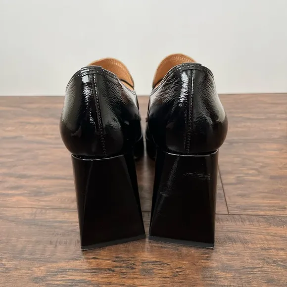 Embassy London Tamara Heeled Chunky Patent Leather Loafers Size 37 Black White