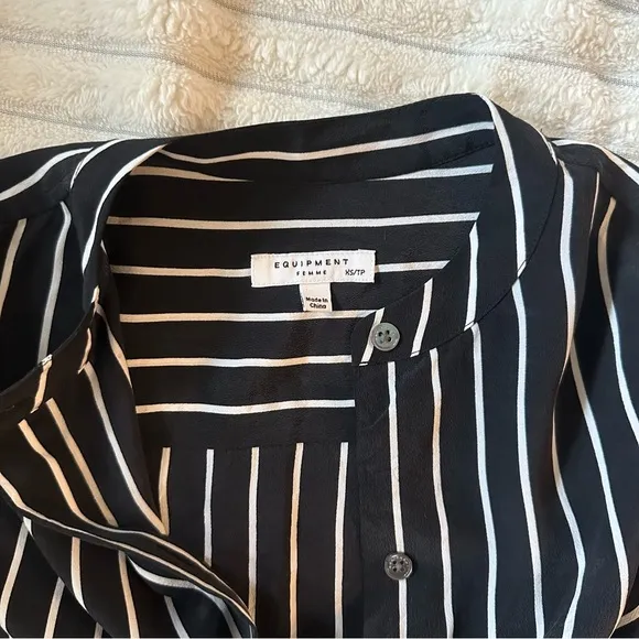 Equipment 100% Silk Black White Stripe Maxi Shirt Dress – Size XS