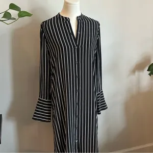 Equipment 100% Silk Black White Stripe Maxi Shirt Dress – Size XS