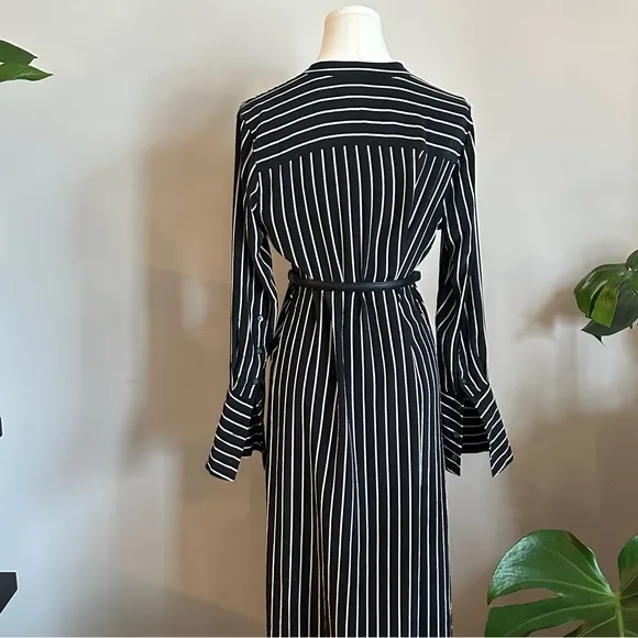 Equipment 100% Silk Black White Stripe Maxi Shirt Dress – Size XS
