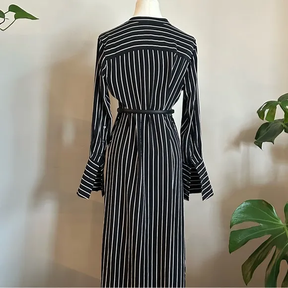 Equipment 100% Silk Black White Stripe Maxi Shirt Dress – Size XS