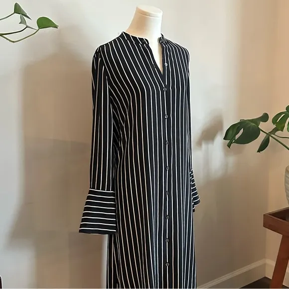 Equipment 100% Silk Black White Stripe Maxi Shirt Dress – Size XS