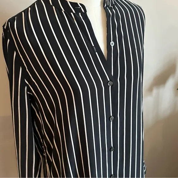 Equipment 100% Silk Black White Stripe Maxi Shirt Dress – Size XS