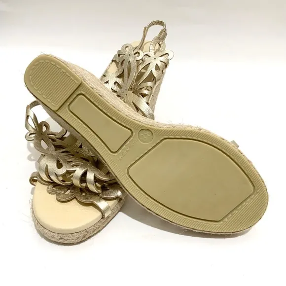 Eric Michael Jillian Gold Leather Espadrille Sandals Platform Wedge Heel Pump 38