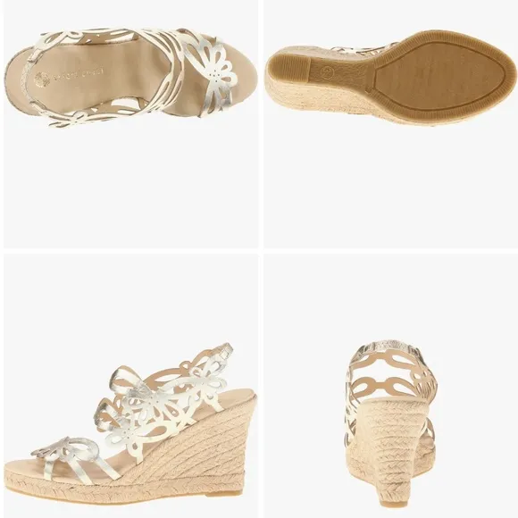 Eric Michael Jillian Gold Leather Espadrille Sandals Platform Wedge Heel Pump 38