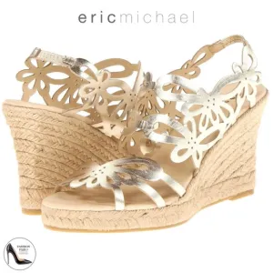 Eric Michael Jillian Gold Leather Espadrille Sandals Platform Wedge Heel Pump 38