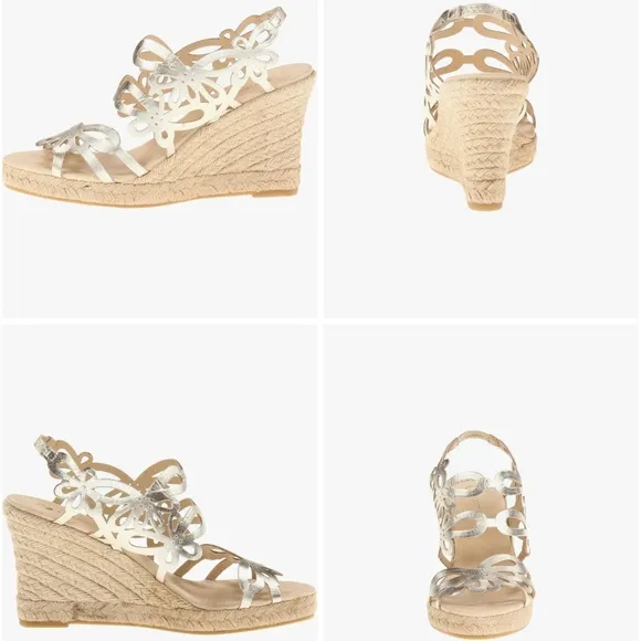 Eric Michael Jillian Gold Leather Espadrille Sandals Platform Wedge Heel Pump 38