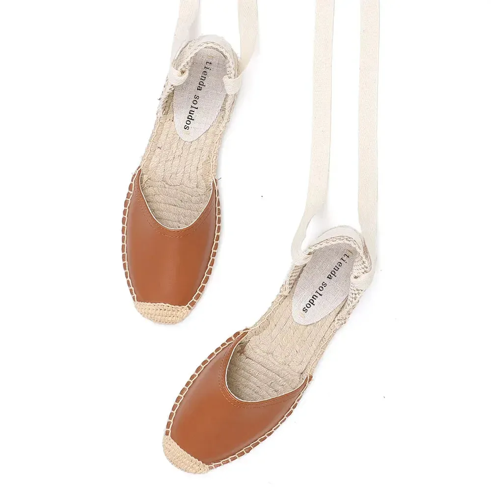 Espadrilles Sandals Shoes Fashionable Genuine Leather T-Strap Platform Womens Sandals Women's Casual Lace-up