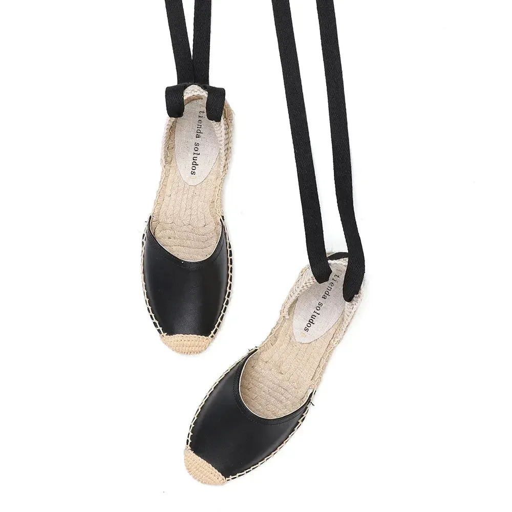 Espadrilles Sandals Shoes Fashionable Genuine Leather T-Strap Platform Womens Sandals Women's Casual Lace-up