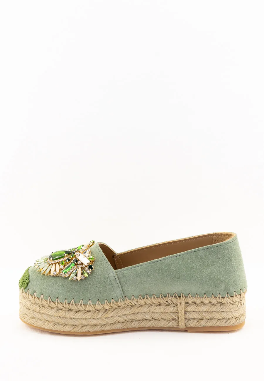Espadrilles verde con accessorio gioiello Fiorina