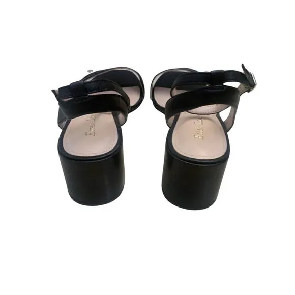 Essex Lane Black Leather Heels Sandals Strappy Ankle Tie Size 9