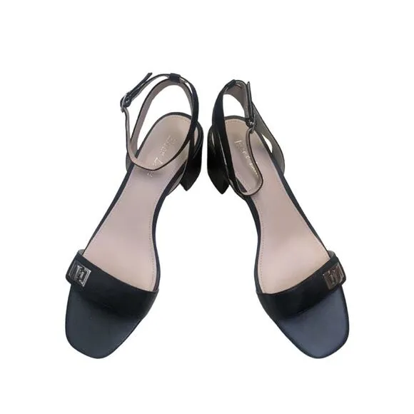 Essex Lane Black Leather Heels Sandals Strappy Ankle Tie Size 9