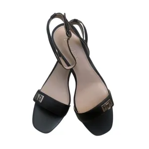 Essex Lane Black Leather Heels Sandals Strappy Ankle Tie Size 9