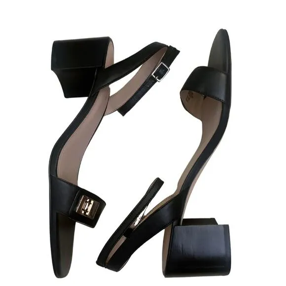 Essex Lane Black Leather Heels Sandals Strappy Ankle Tie Size 9
