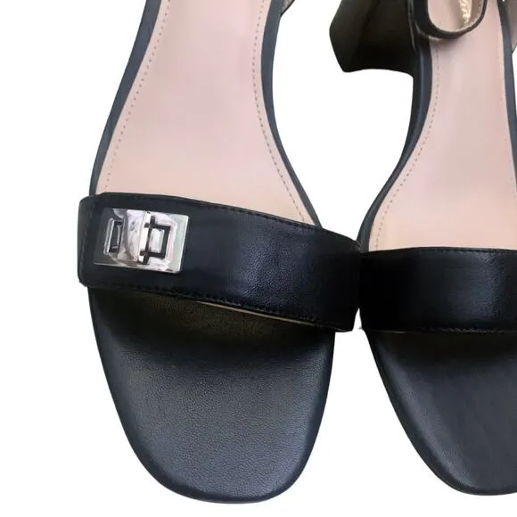 Essex Lane Black Leather Heels Sandals Strappy Ankle Tie Size 9