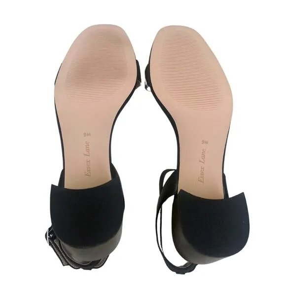Essex Lane Black Leather Heels Sandals Strappy Ankle Tie Size 9