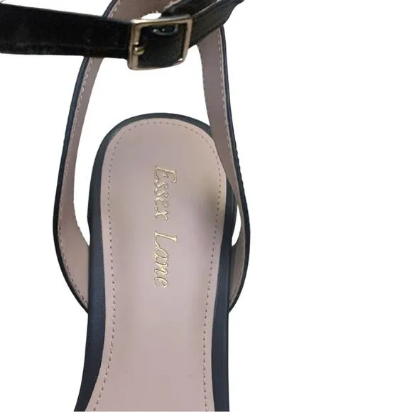 Essex Lane Black Leather Heels Sandals Strappy Ankle Tie Size 9