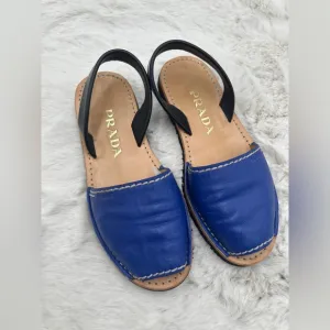 EUC Prada sling back peep toe flat sandals size 38.5 blue black sandals
