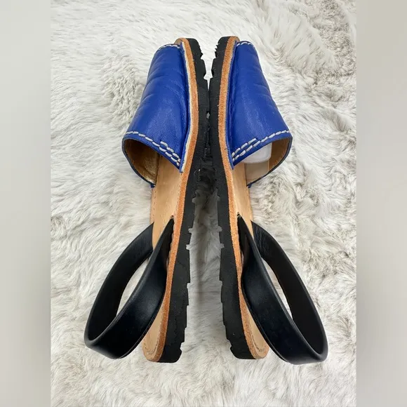 EUC Prada sling back peep toe flat sandals size 38.5 blue black sandals