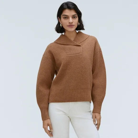 EVERLANE Felted Merino Shawl Collar Sweater in Camel Sz M