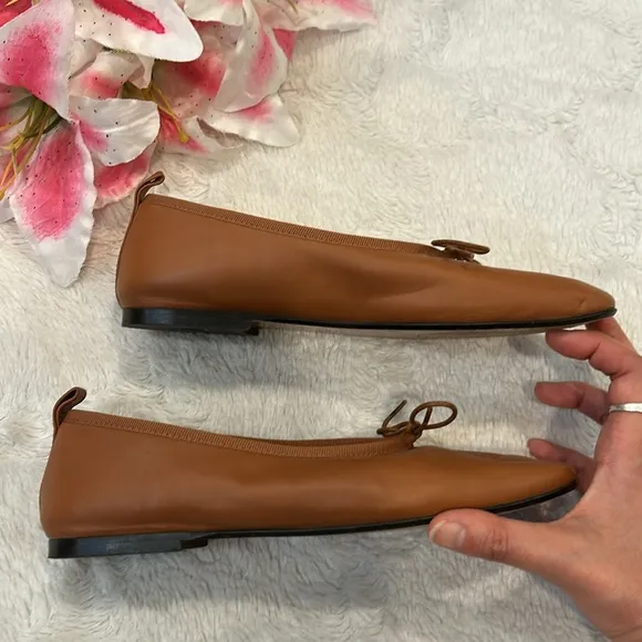 Everlane Italian Leather - Brown Bow Ballet Flats