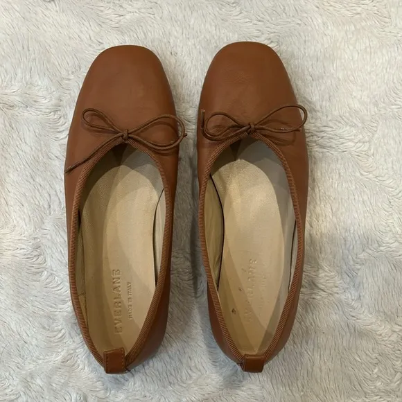 Everlane Italian Leather - Brown Bow Ballet Flats