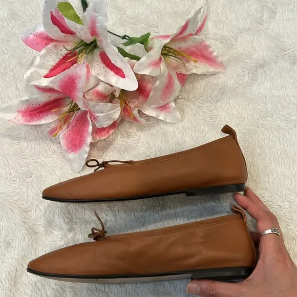 Everlane Italian Leather - Brown Bow Ballet Flats
