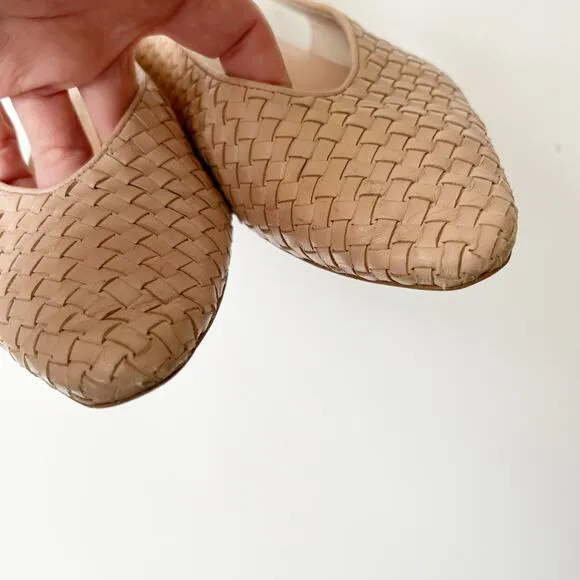 Everlane V Slingback Woven Leather Flats Nude Sandals Pointed Toe Fisherman 8