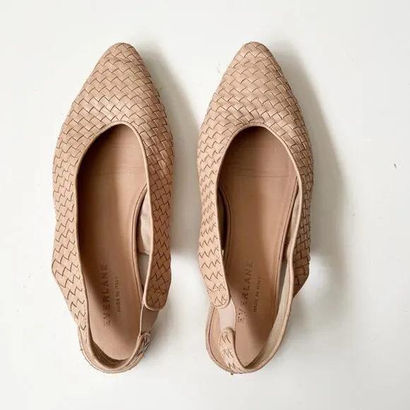 Everlane V Slingback Woven Leather Flats Nude Sandals Pointed Toe Fisherman 8