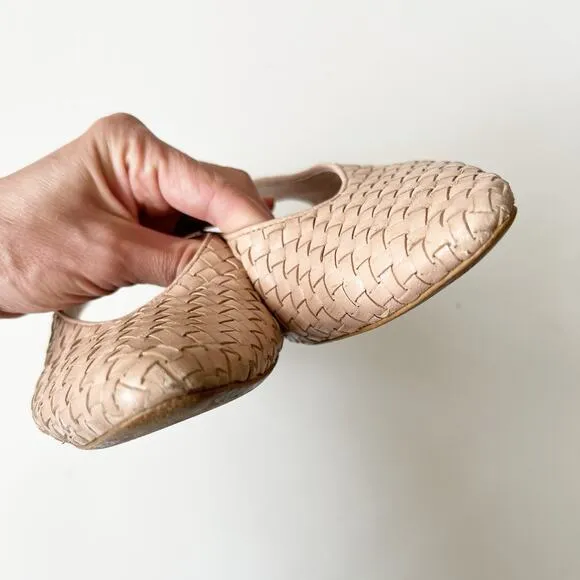 Everlane V Slingback Woven Leather Flats Nude Sandals Pointed Toe Fisherman 8