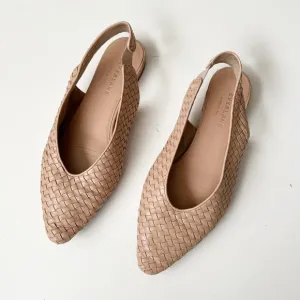 Everlane V Slingback Woven Leather Flats Nude Sandals Pointed Toe Fisherman 8