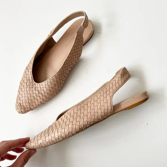 Everlane V Slingback Woven Leather Flats Nude Sandals Pointed Toe Fisherman 8