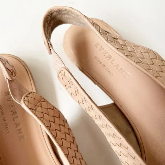 Everlane V Slingback Woven Leather Flats Nude Sandals Pointed Toe Fisherman 8