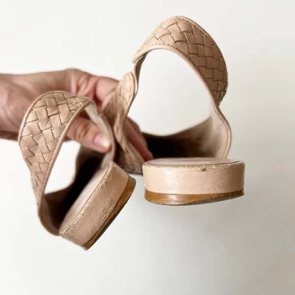 Everlane V Slingback Woven Leather Flats Nude Sandals Pointed Toe Fisherman 8