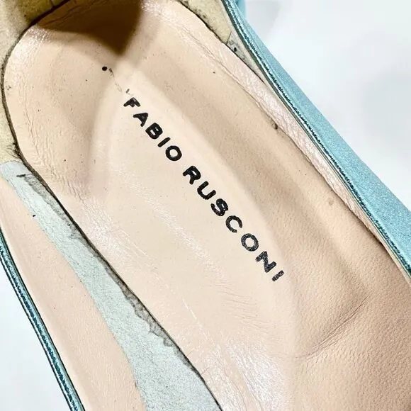 Fabio Rusconi teal metallic leather pointed toe flats 36