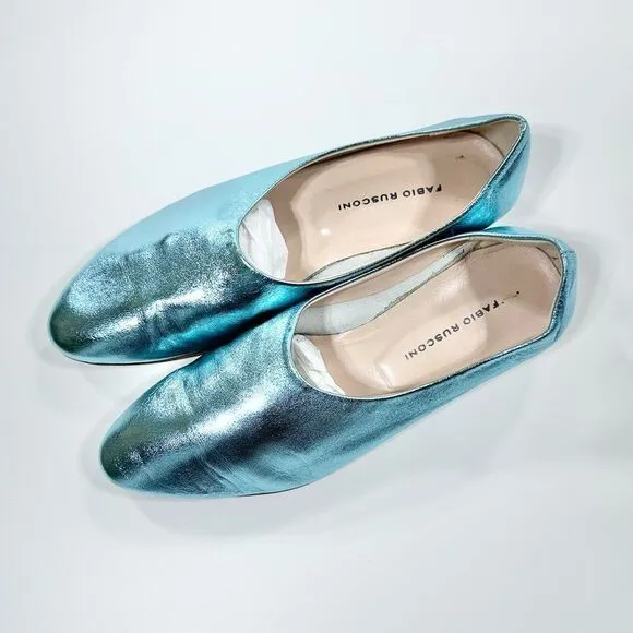 Fabio Rusconi teal metallic leather pointed toe flats 36