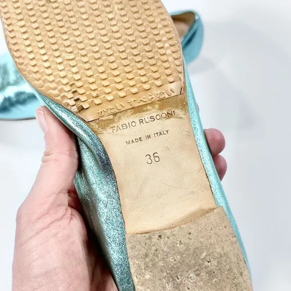 Fabio Rusconi teal metallic leather pointed toe flats 36