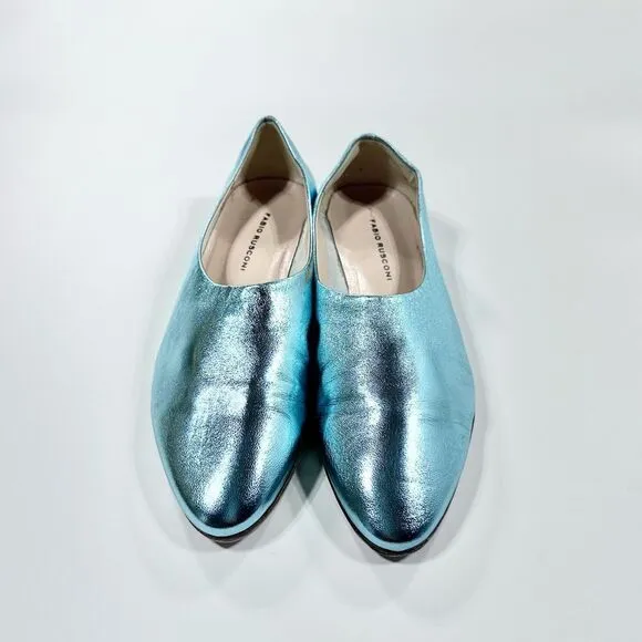 Fabio Rusconi teal metallic leather pointed toe flats 36