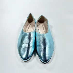 Fabio Rusconi teal metallic leather pointed toe flats 36