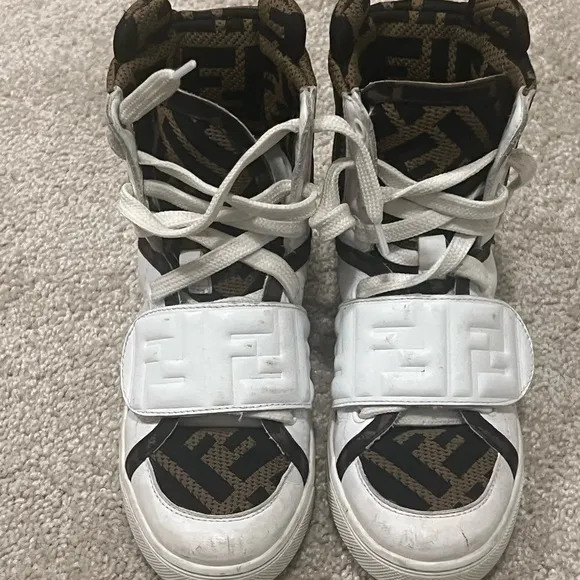 Fendi Kids White High-Top Sneakers