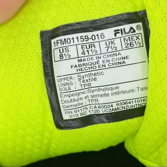 Fila Vulc 13 Top Stitch High Top Sneakers Black Safety Yellow 8.5 1FM01159-016