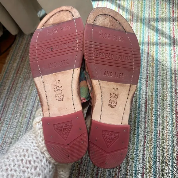 Fluevog EXCELLENT River Tigris flat slingback floral leather sandal - 10/10.5