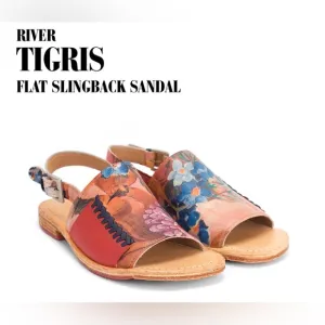 Fluevog EXCELLENT River Tigris flat slingback floral leather sandal - 10/10.5
