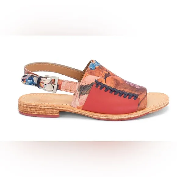 Fluevog EXCELLENT River Tigris flat slingback floral leather sandal - 10/10.5