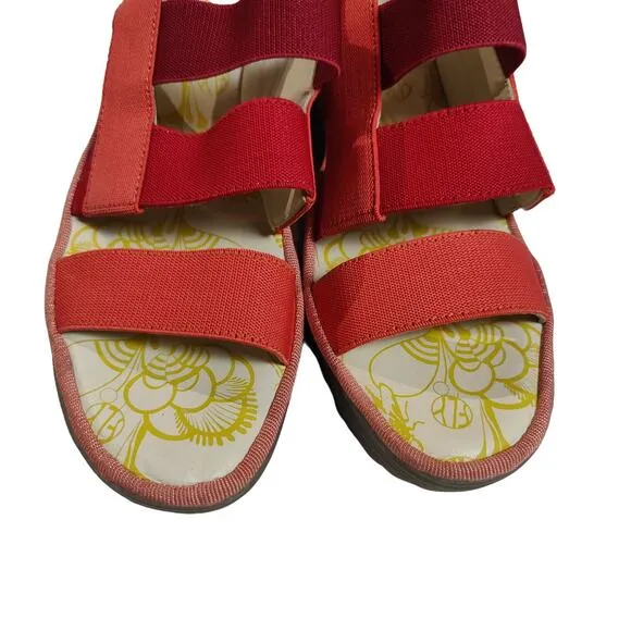 Fly London Women's Sz 40 (9-9.5) Yery Red Strappy Platform Wedge Sandals