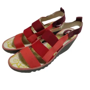 Fly London Women's Sz 40 (9-9.5) Yery Red Strappy Platform Wedge Sandals