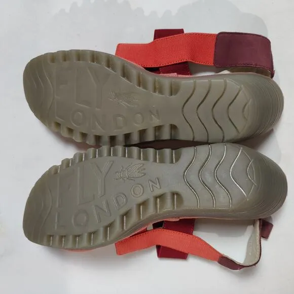 Fly London Women's Sz 40 (9-9.5) Yery Red Strappy Platform Wedge Sandals