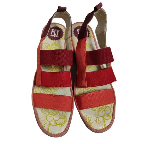 Fly London Women's Sz 40 (9-9.5) Yery Red Strappy Platform Wedge Sandals